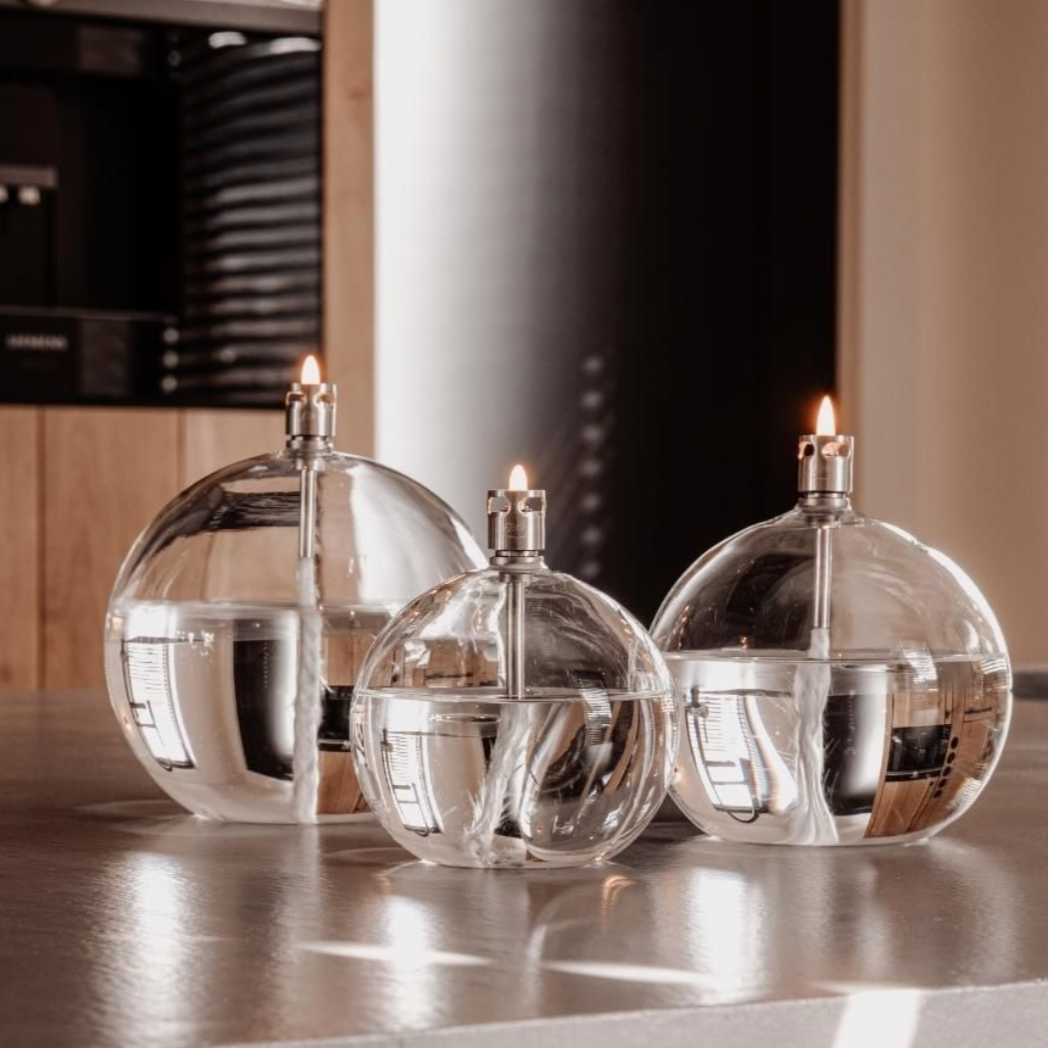 Lampe à huile en verre 3pcs ronde transparent sans fumée sans