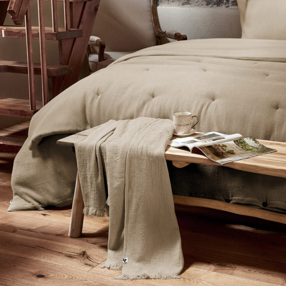 Bout de lit nid d'abeille/coton lavé