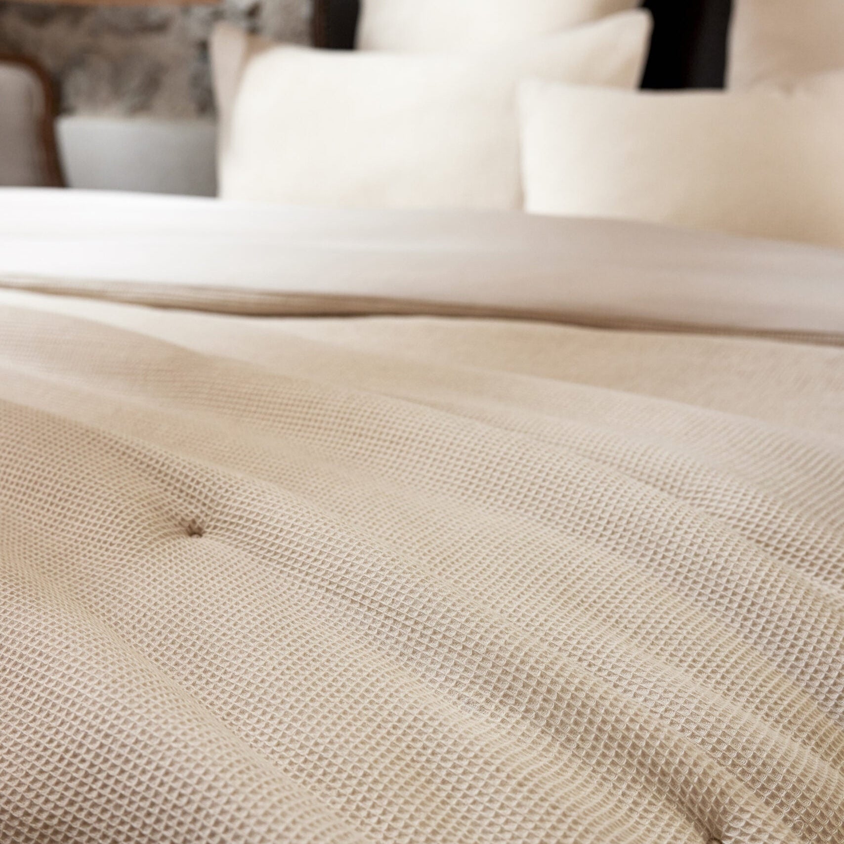 Bout de lit nid d'abeille/coton lavé