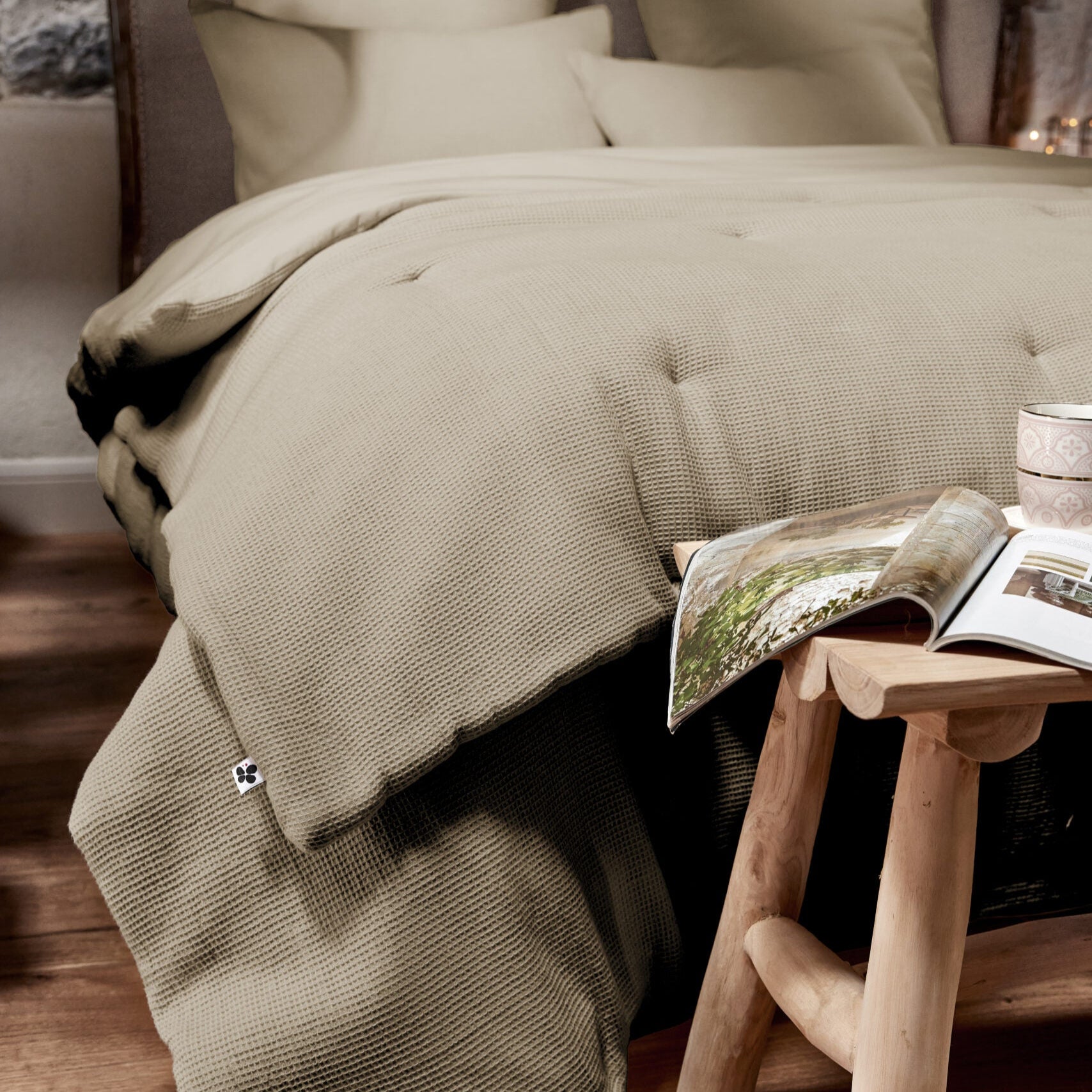 Bout de lit nid d'abeille/coton lavé