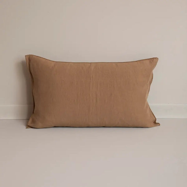 Coussin en coton et lin uni Tobacco