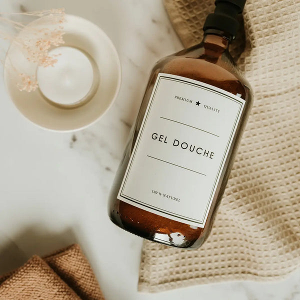 Distributeur gel douche - shampoing - Flacon en verre ambré