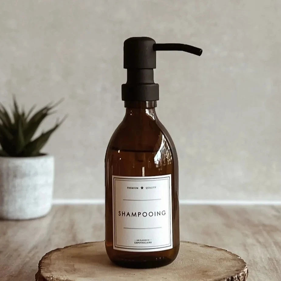 Distributeur gel douche - shampoing - Flacon en verre ambré