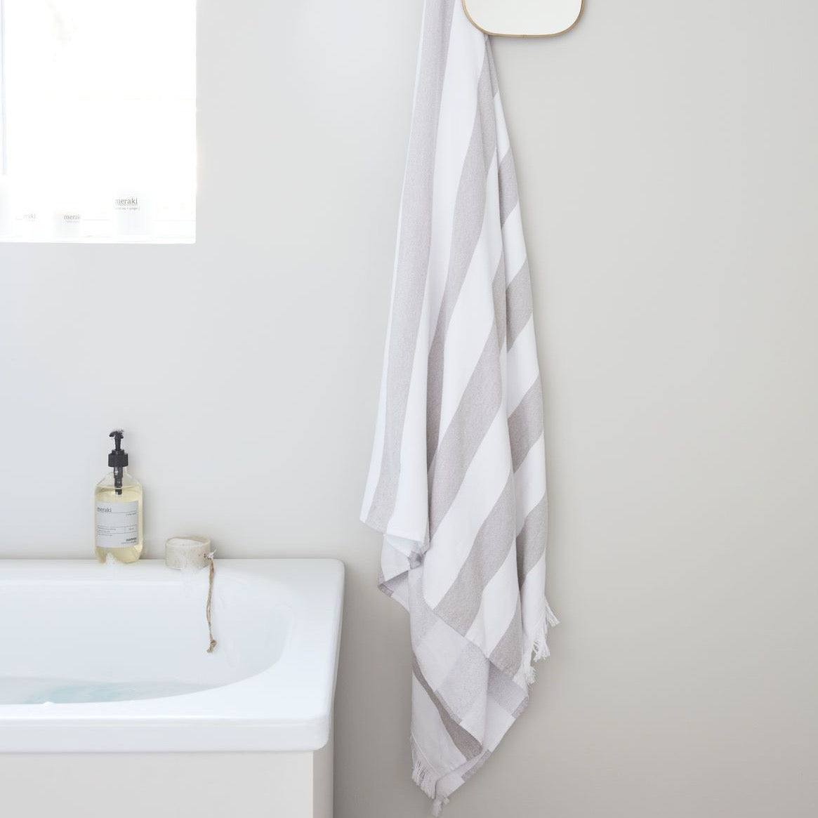 Serviettes de bain rayées blanc/brun