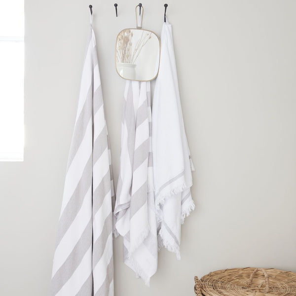 Serviettes de bain rayées blanc/brun