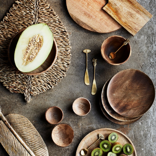Mango wood bowl and plate
